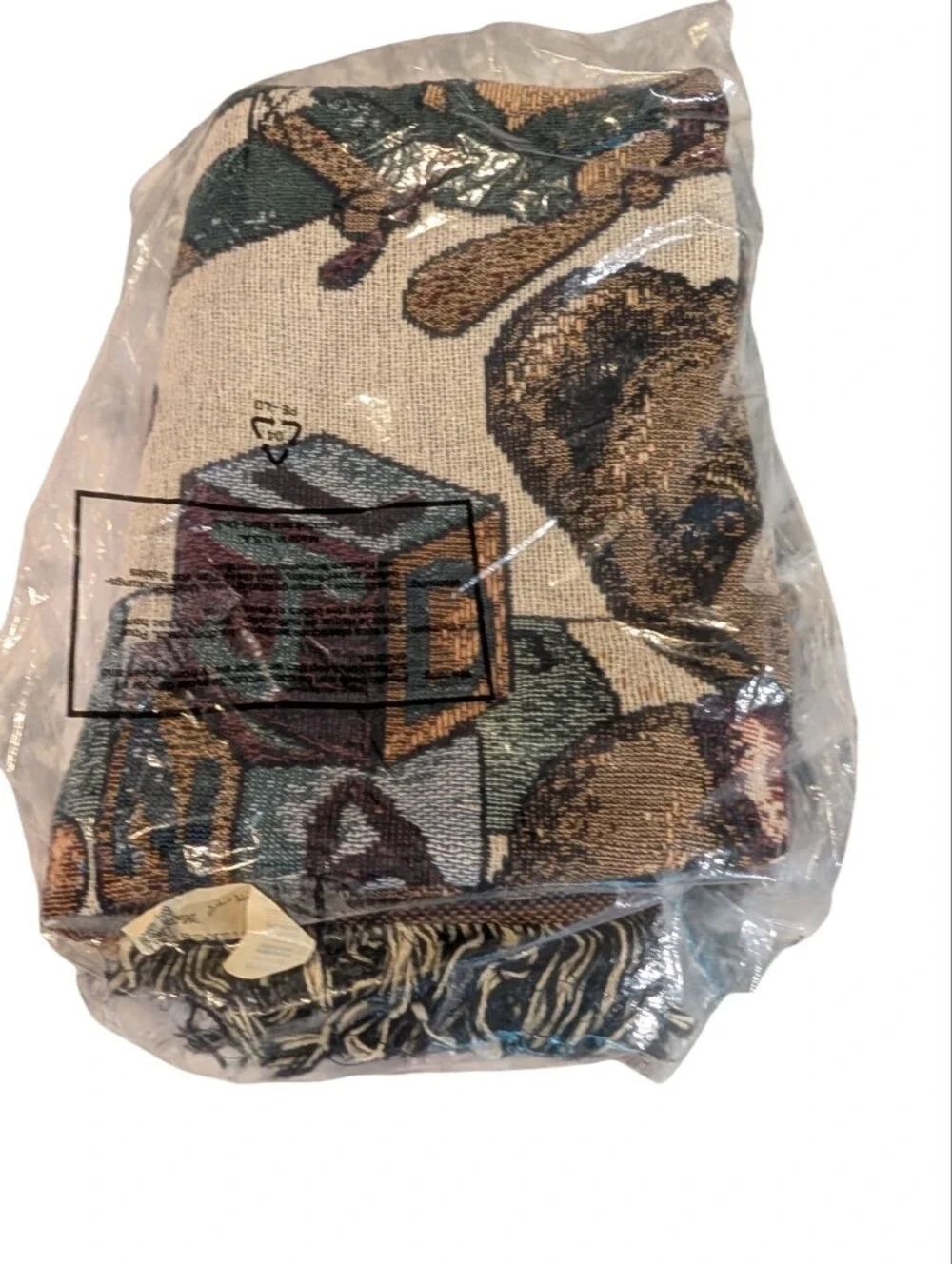 Vintage Teddy Bear Woven Blanket Tapestry keepsake Throw Cozy Cottage Core
